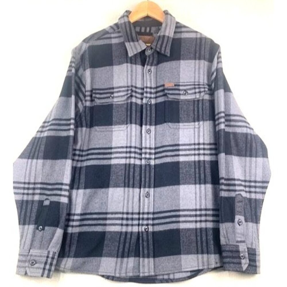 Orvis Men's Large Black & Gray Heavy‎ Plaid Button-Up Flannel Shacket
